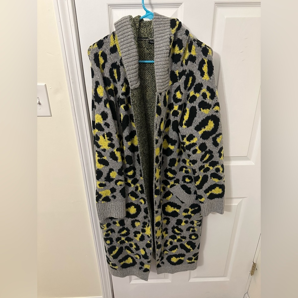 Fashion Nova Gray and Yellow Knit Cardigan